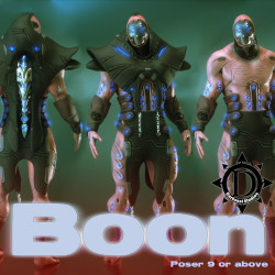 Boon In a world where bio-mechanized ninjas patrol the universe keeping the balance&hellip; one man will stand supreme&hellip; etc, etc&hellip;!!! Boon is a custom figure with removable conforming clothing included! ***NOTE*** Requires Poser 9 or later.