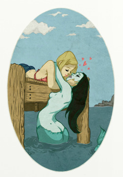 parsext:  phosphorescentt:  I like the idea that mermaids lure men to their deaths but fall in love with women and help them become mermaids and all mermaids are like beautiful sea lesbians  i want a cute mermaid girlfriend 