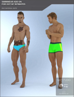 Available now by SF-Design! Use  the Mini Slip as speedo (swim briefs) and the Boxers as swimming  shorts, compression shorts (tights) or jammers. This product comes with  all new texture maps and Iray Material presets for AC the Mini Slip and  Boxers