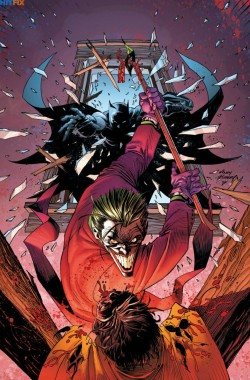 comicsfanclub:  On the left we have the variant cover to Batman #37 where a young Jason Todd is being savagely beaten by the Joker with a crowbar.  On the right we have what would have been the variant cover to Batgirl #41 where a distressed Batgirl is