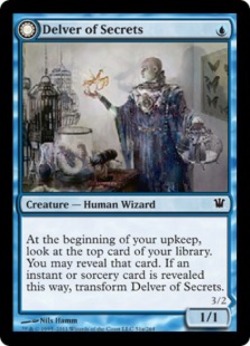 mtg-talk:  Since Innistrad is coming back I feel like I should point out that there are multiple Delvers of Secrets.   Like, this isn’t just one dude that had an accident. Multiple people have experimented with these mantises, run out of test subjects,