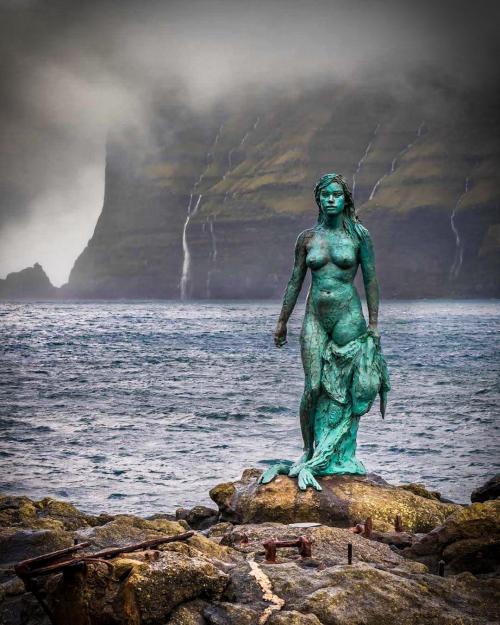 private-snafu:    Kópakonan (Seal Woman) statue  was raised in Mikladagur on the island of Kalsoy on 1 August, 2014, in the Faroe Islands.