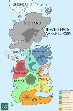 mapsontheweb:  huffposttv:  This Map Of Westeros Shows The European Equivalents Of The Seven KingdomsStill reeling from Sunday’s season 5 finale of “Game Of Thrones”? Understandable. It was brutal!One mental exercise useful during every traumatic