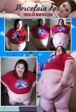 lovemlarge:  porcelainbbw:  This week I have a comparison set for you guys! Many who have followed me throughout the years will remember the famous Megaman T-shirt (which I so enjoy stretching xD). I was 17 when I first put this T-shirt on and now here