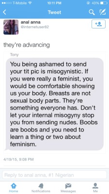 emgeerassohl:  pkshitstorm:  biryani-barbie:  daniellemertina:  “Sex positive feminism”  younger girls on tumblr. teen girls of tumblr:if any older dude tries to pull this with you, SCREENSHOT, BLOCK, AND RUN.just because he is older and seems to