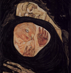 Egen Schiele, Dead Mother (1910) x Gustav Klimt, Water Serpents (1904)