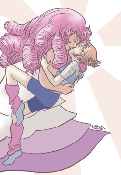 therewerenoturtles:  The end of Rose and Pearl’s fusion dance; I just got Rose’s hair out of their faces. ;) 