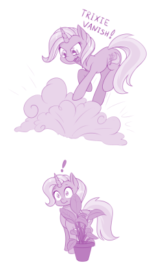 dstears:  Trixie Lulamoon: master of misdirection Equestria Daily’s Artist Training Grounds 8 - day 26:  Draw a pony deceiving another   
