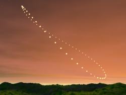 mandaladana:  Analemma. The sun’s position in the sky, photographed from the same location at the same time of day throughout a year, forms an analemma. This shows the sun’s apparent swinging from its northernmost position, at the analemma’s uppermost
