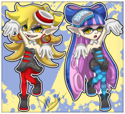luanneboudier:  Panty &amp; Stocking as the Squid Sisters ^_^now avalible on my store -http://www.redbubble.com/people/luanneb/collections/307332-splatoon-fanart–Luifex ~  yes! &lt; |D