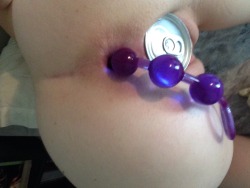 daddys-slave-cunt:  I kept the can in for an hour and a half–longest I’ve done in a while!!! I also wanted to start working on my goal(s) for my ass so I tried stuffing in as many beads as I could with the can in (this was after about an hour of being
