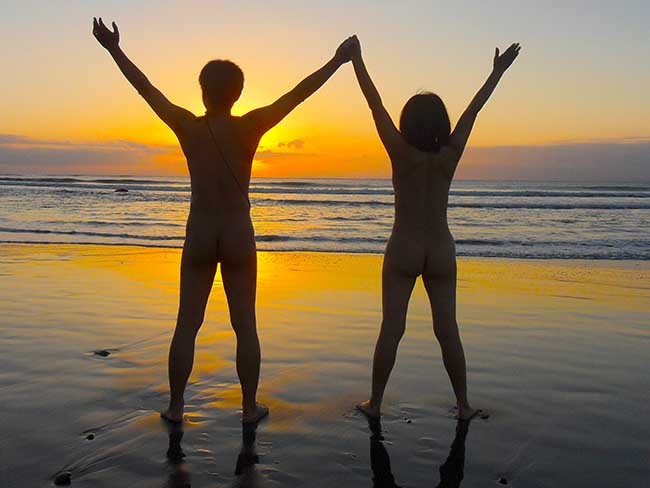 Young family naturists nudists