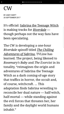 imperiumsinefine:  amen-ya:   WE ARE GONNA BE BLESSED WITH THE DARK AND GRITTY SABRINA THE TEENAGE WITCH REBOOT THAT THE WORLD DESERVES!!  I never in my wildest dreams thought such a thing would happen but here we are.     
