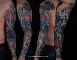 fuckyeahtattoos:  Superman sleeve by Andy Bowler, Monki Do Tattoo Studio, Belper, Derbyshire, UK
