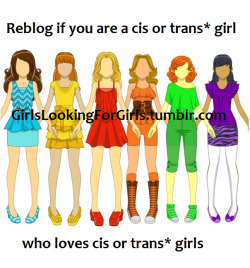 joancdnj:  girlslookingforgirls:  Reblog if you are a cis or trans* girl who loves cis or trans* girl  I love all girls - cis or trans 