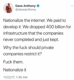 heroofthreefaces:  liberalsarecool:  liberalsarecool:  The internet is a utility.   Imagine the phone company throttling your calls or picking which phone calls you can receive?  “Imagine the phone company throttling your calls or picking which phone