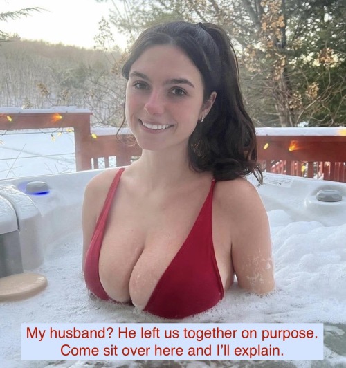 handgella10-4:  jackburden98:  My husband? He left us together on purpose. Come sit over here and I’ll explain.    This would be Hot as Fuck to leave her with her Hung stud 