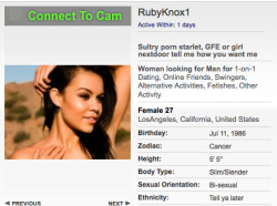 PROFILE SPOTLIGHT (FEMALE): Wanna date a hot porn star? Uh, cuz you could. Woah. &lt;3 Ruby Knox &lt;3