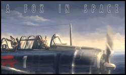 wings-and-strings:  After ten hours of streaming, I finished my second drawing with the new tablet: more backdated “A Fox in Space” art with James McCloud and Peppy Hare depicted as a WWII pilot and tail gunner, respectively. The plane is a Douglas