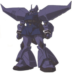 the-three-seconds-warning:  MS-14J ReGelgu  Seen during the First Neo Zeon War, the MS-14J ReGelgu is the old MS-14A Gelgoog upgraded by Axis with new technology.  It has large shoulder binders which contain thrusters and verniers to boost its mobility.