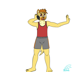 xirnoch:  Follower pic # 20: Fuze Hyena from Fuze’s Blog of Stuff. (possible NSFW)Looks like he’s on the phone. (Apologies if clunky, I rarely draw anthro.) The art over there looks good, lots of well done anthro and comics and stories. Go give it