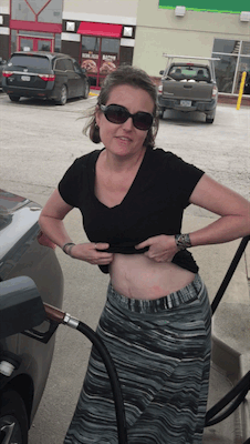 exhibitionist-wife:  Gas pump dare.