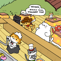 ueharart:  To celebrate my completion on Neko Atsume, I made that huge homage to thanks for the great time I had playing it and I hope they add plenty more items and cats to it! 