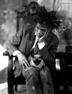 onlyoldphotography:  James van der Zee: Jean Michel Basquiat with cat on lap, 1982