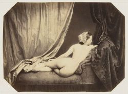 centuriespast:  Nude Auguste BellocÂ (French, 1800â€“1867) 1856-60. Albumen silver print, MoMA  The Silly Hat fairy strikes again!