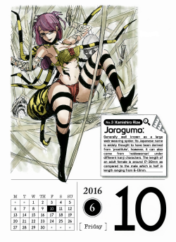 June 10, 2016Jorogumo, or the Joro Spider, is a member of the golden orb-web spider group who are noted for the impressive webs they weave. Due to its large size as well as the bright, unique colors of the species of the female, this spider is well-favore