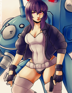 cargorabbit:  Finished my Motoko + Tachikoma fanart! I’m just going to pretend this new GitS movie doesn’t exist. :^)   Major~ &lt;3