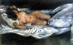 transistoradio:  Lovis Corinth, Reclining Nude (1899), oil on canvas, 120 x 75 cm. Collection of Kunsthalle Bremen, Bremen, Germany. Via Wikimedia Commons. 