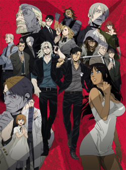 fuckyeahgangsta:  The official GANGSTA. website has unveiled the series new key visual. It features all the key cast members in vibrant colour. The website has been revised with a new red colour scheme and a list of air times for the anime series debut