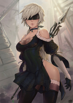 deyellowroom: Commissioned by S.F  Not based on any pre existing YoRHa. I had a lot of freedom with this one so the dress is also designed by me.  Another sfw one, enjoy!  