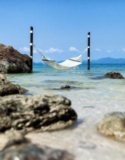 condenasttraveler:  Four Seasons Koh Samui, Koh Samui, ThailandIs this not the epitome of perfection? Click through for more hammocks with stunning views. 