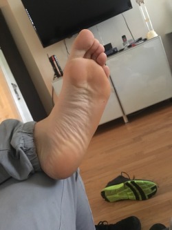 masterjslave:What’s missing from this picture? A footfag’s face for @dirtysocks009 to set His foot on after His morning jog. great foot