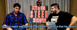 mithen-gifs-wrestling:  In which Kevin Steen’s interview with Chuck Taylor is interrupted and he attempts to intimidate a small girl-child, with marginal success. 