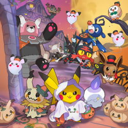 pokemon:                Mimikyu, Litwick, and Bewear—oh my! Add a little Pokémon to your Halloween this year, and share your Pokémon pumpkin carvings, fan art, and costume photos on Twitter or Instagram with #PokemonHalloween for a chance to be featured