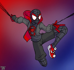 The new Into the Spiderverse movie looks rad, so I drew Miles Morales Spiderman as he appears in the movie