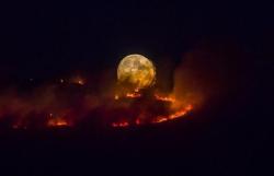 photos-of-space:  The full moon rises behind burning moorland near Stalybridge, England, June 26, 2018 (Photo: Anthony Devlin) [1000x642]