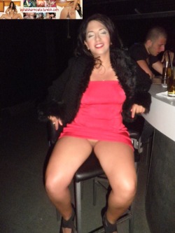 upskirt-pantyless:  avitalsharmouta:  i told my hubby to take pictures and to go to the other side of the bar so guys will come right away to me since i stayed with my legs opened i just got to the restroom back and forth this night got fucked and used