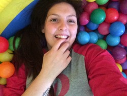 kitten-tailss:  Got to play in a ball pit all day in my jammies n_n  (Mind the yucky face and weird hand thing I’m sleepy)