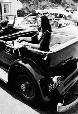 vampiresandvixens:    Maila Nurmi (Vampira)   at a drive-in photographed by Dennis Stock, 1954