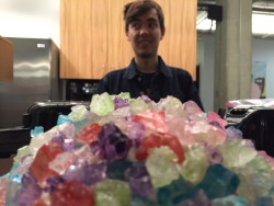 smoothysmooth:  stevencrewniverse:  We’re back!!! We’re celebrating with rock candy CLUSTER CAKE!!! Credit goes to Christy Cohen for this amazing creation!    That whole drill thing was a piece of cake