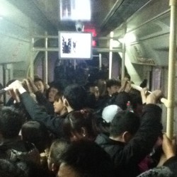 Rush hour on the train. #dalian #china #studyabroad #woah #blackhair #crowded #rushhour