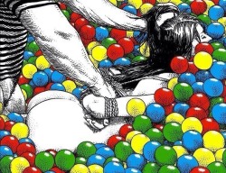 nerdygirlnoodles:  daddys-baby-bear:  Now see this is awesome in multiple ways. Bondage, BDSM, Hair pulling and a mother *beeping* Ball pit. Who doesn’t want to fuck around little colorful balls?! lol.  …..I don’t normally reblog porn but this is