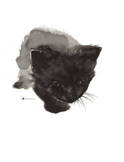 canvaspaintings:  Black cat art print of my watercolor painting, Retains the look of original art by ColorWatercolor (25.00 USD) http://ift.tt/1C4SZCu