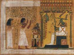 sixpenceee:  The ancient Egyptians believed strongly in life after death, and created a series of spells called the Book of the Dead, which they believed helped them reach the afterlife.  The original Egyptian name for the text, transliterated rw nw
