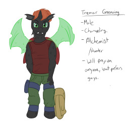 Meet Tremar Greenwing, new anthro-changeling oc who I spent quite a bit of time yesterday coming up with.  He&rsquo;s gonna be doing all the kinkier stuff in my drawings.  Spent a lot of time thinking about changelings, and how they worked.  Here&rsquo;s