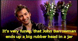 ciaratheechelon:  phoneyoversimplification:  David Tennant’s Reaction to finding out Jack Harkness is the Face of Boe  FAVORITE REACTION TO ANYTHING. 
